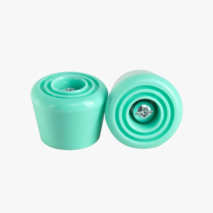 Two turquoise stoppers on a white background