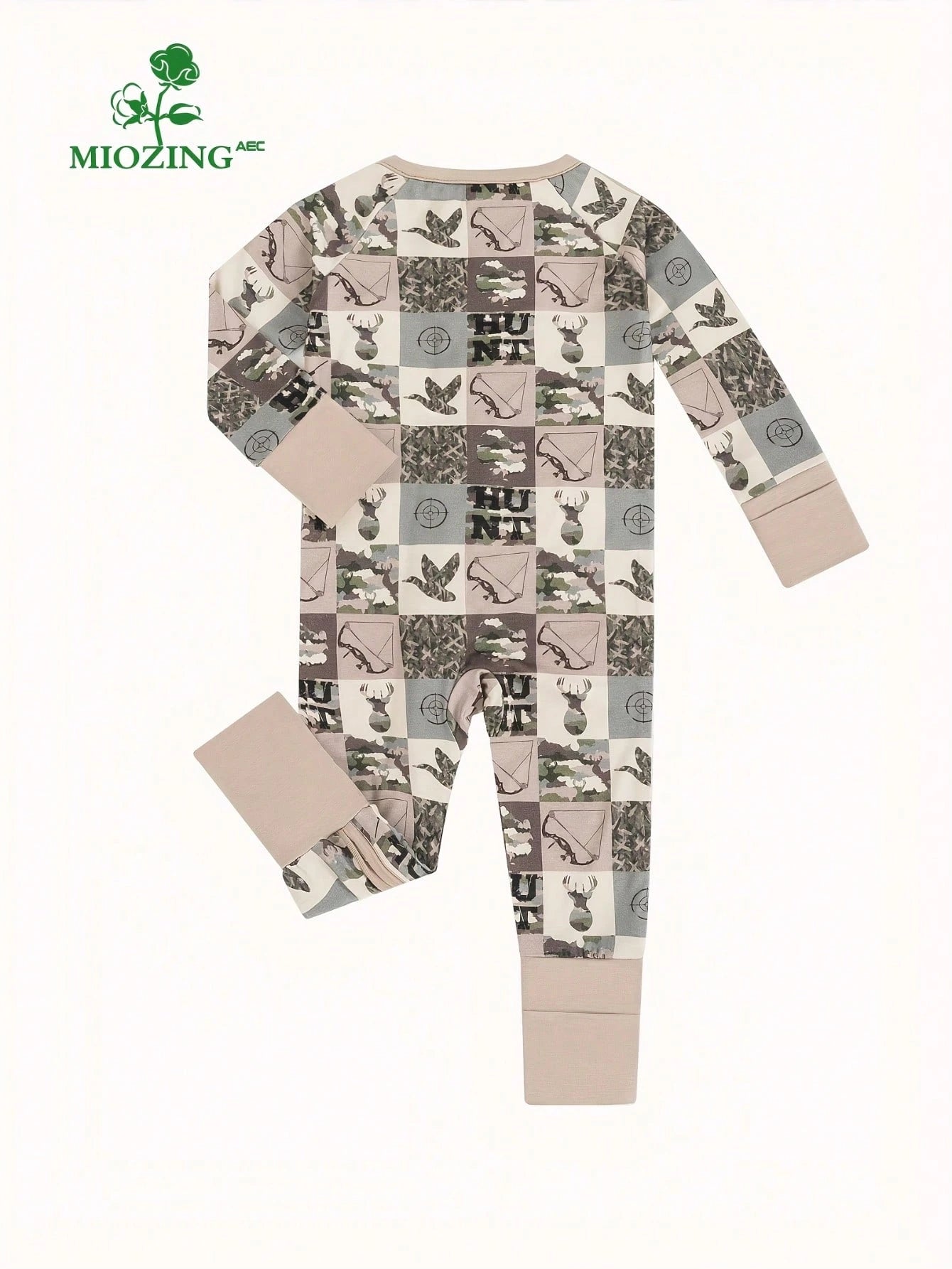 MIOZING Baby Hunting Camo Romper, Deer Duck Target Patchwork Print Bamboo Zipper Jumpsuit, Long Sleeve Outfit, Holiday & Daily Wear For Baby Boys