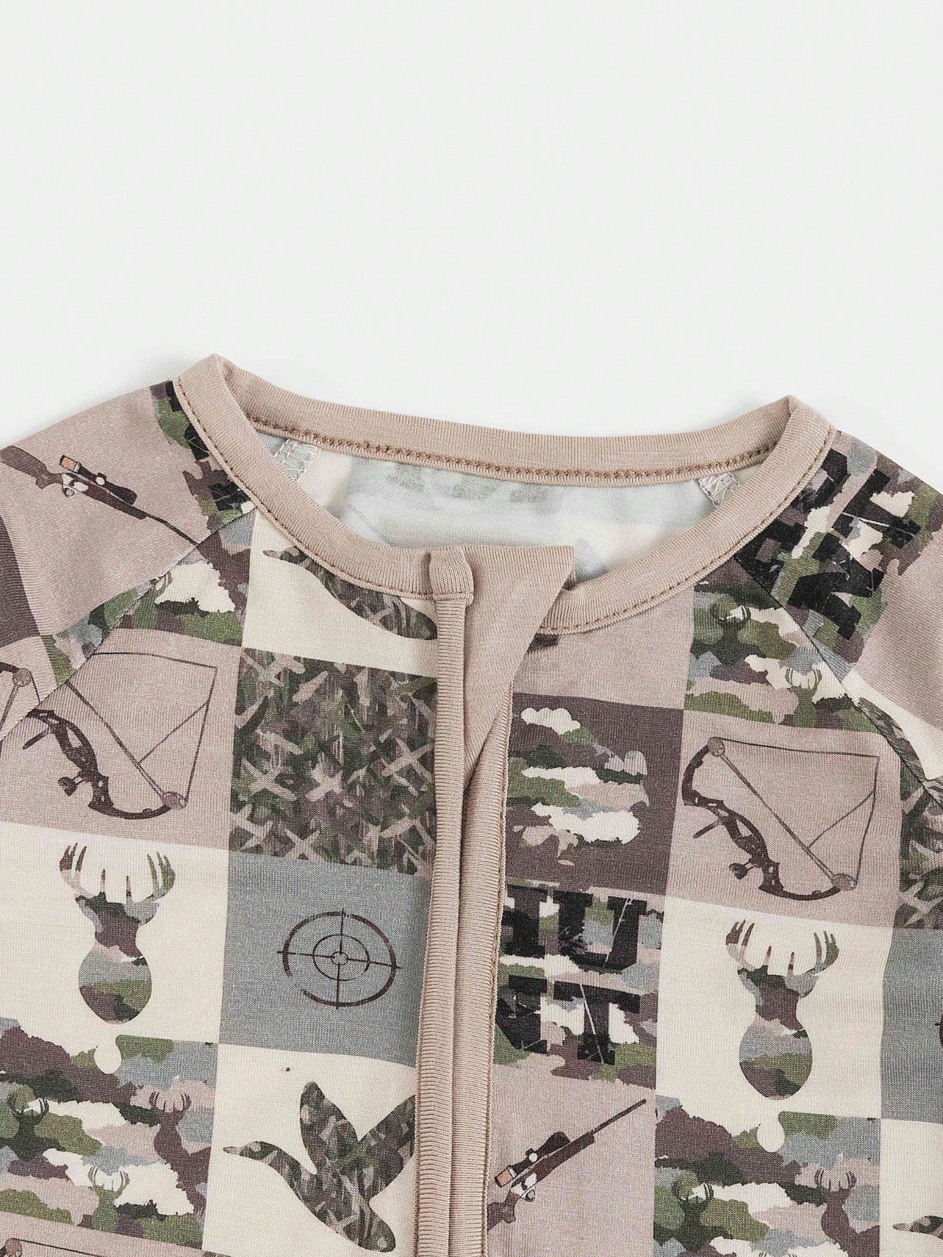 MIOZING Baby Hunting Camo Romper, Deer Duck Target Patchwork Print Bamboo Zipper Jumpsuit, Long Sleeve Outfit, Holiday & Daily Wear For Baby Boys