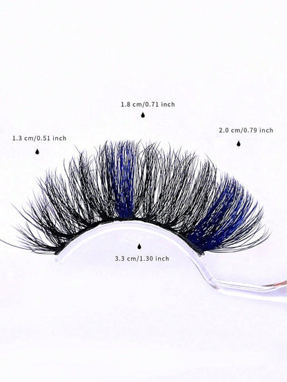 Mkhlina Colored Blue Mink Lashes Fluffy Wispy Volume False Eyelashes Dramatic Cat Eye Strip Lashes For Party Makeup