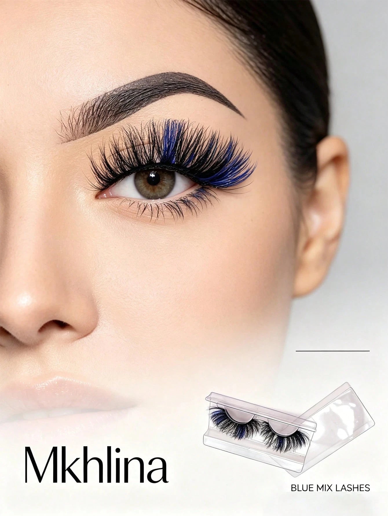 Mkhlina Colored Blue Mink Lashes Fluffy Wispy Volume False Eyelashes Dramatic Cat Eye Strip Lashes For Party Makeup