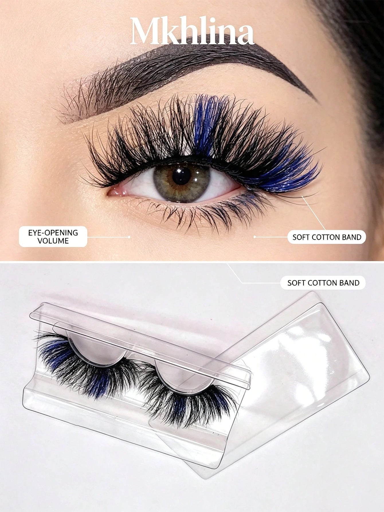 Mkhlina Colored Blue Mink Lashes Fluffy Wispy Volume False Eyelashes Dramatic Cat Eye Strip Lashes For Party Makeup