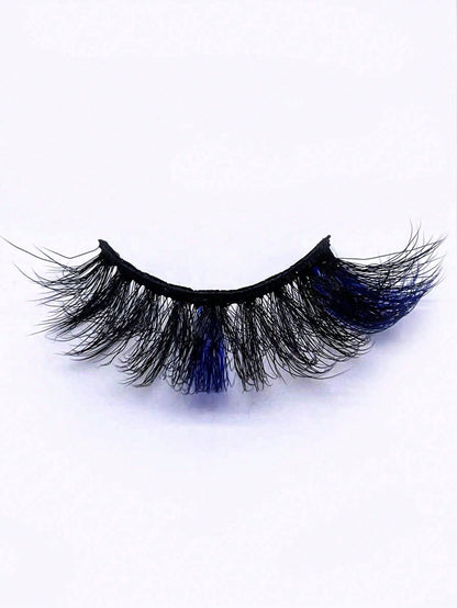 Mkhlina Colored Blue Mink Lashes Fluffy Wispy Volume False Eyelashes Dramatic Cat Eye Strip Lashes For Party Makeup