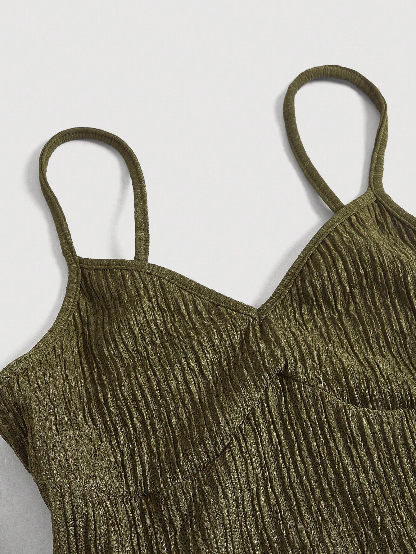 MOD 1pc Olive Green Spaghetti Strap Tiered Ruffle Waist Dress,Boho Summer Vacation Elegant Fairy Costume,Homecoming Festival Tea Party Women Outfit