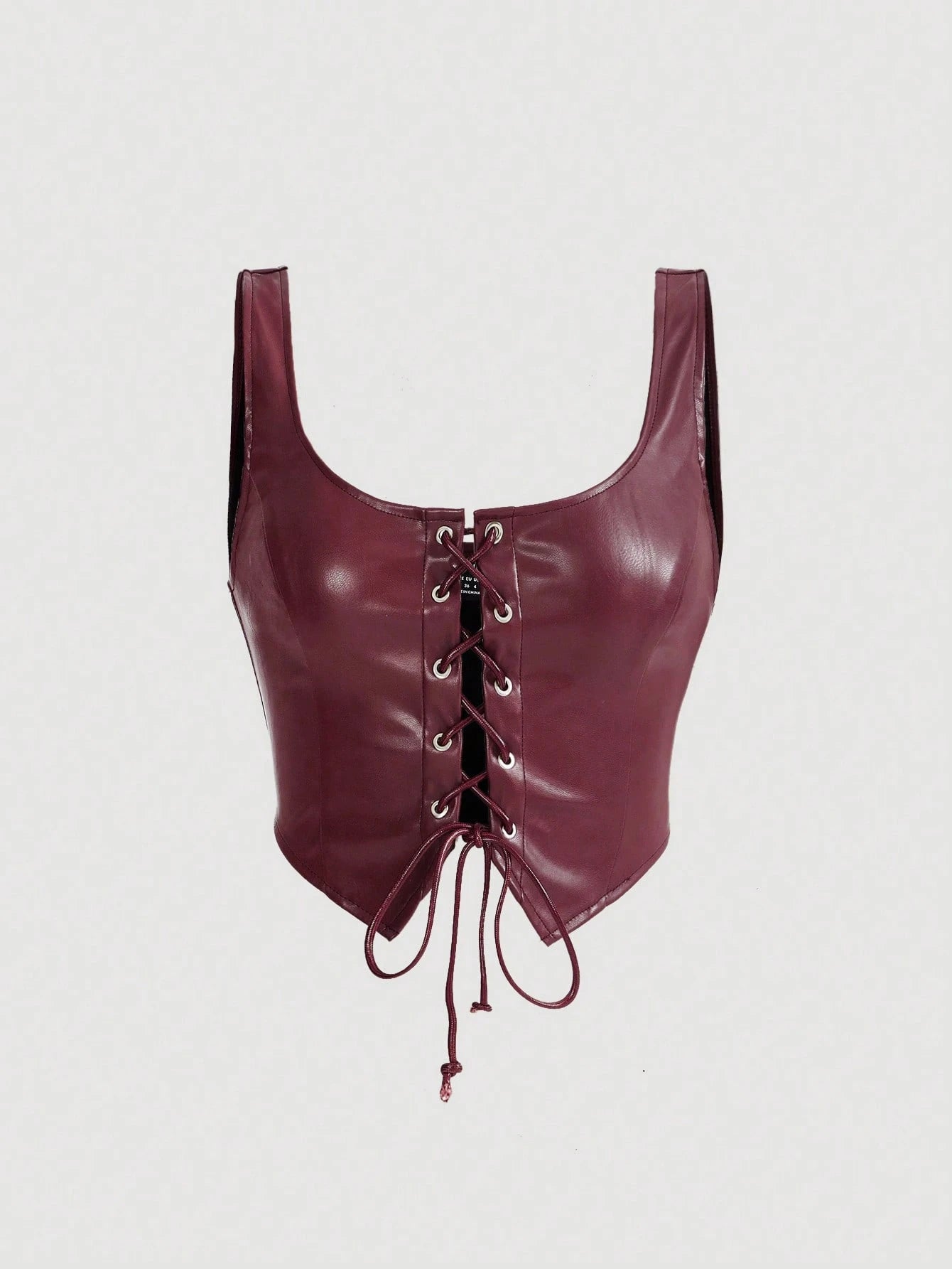 MOD Black Crossed Frenulum Lace Up Front PU Leather Tank Top