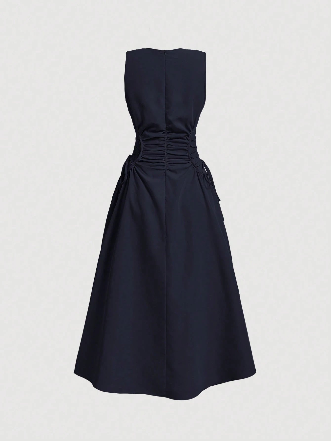 MOD Navy Date Night Side Cross Tie Solid Pleated Long Dress,Brunch,Birthday,Back To School,Work,Summer Dresses For Women,Tea Party Dress