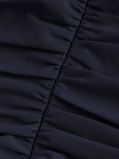 MOD Navy Date Night Side Cross Tie Solid Pleated Long Dress,Brunch,Birthday,Back To School,Work,Summer Dresses For Women,Tea Party Dress