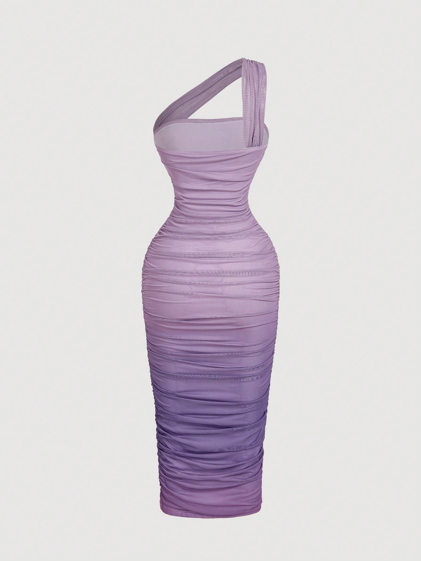 MOD Ombre Ruched Bodycon Mid-Length One Shoulder Mesh Dress