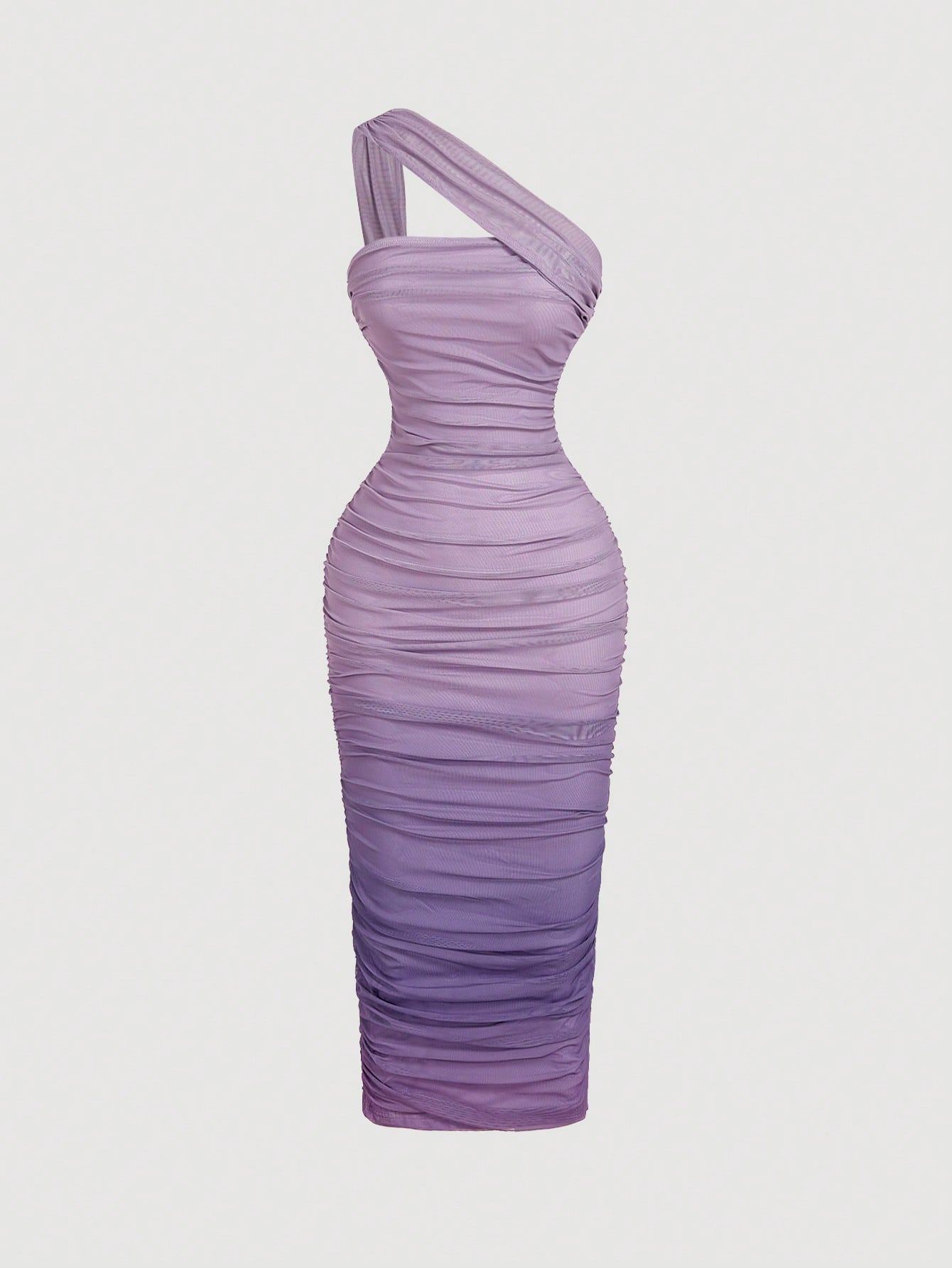 MOD Ombre Ruched Bodycon Mid-Length One Shoulder Mesh Dress
