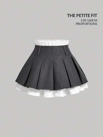 MOD Petite Women's Autumn Cute Dark Green Double Layer Pleated Mini Skirt,Back-To-School School Petite Perfect Low Rise Skirts,Y2k Cute Carnival Costume