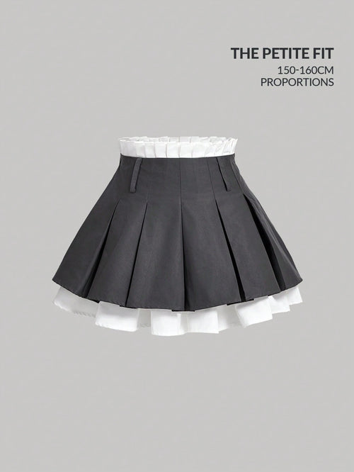 MOD Petite Women's Autumn Cute Dark Green Double Layer Pleated Mini Skirt,Back-To-School School Petite Perfect Low Rise Skirts,Y2k Cute Carnival Costume