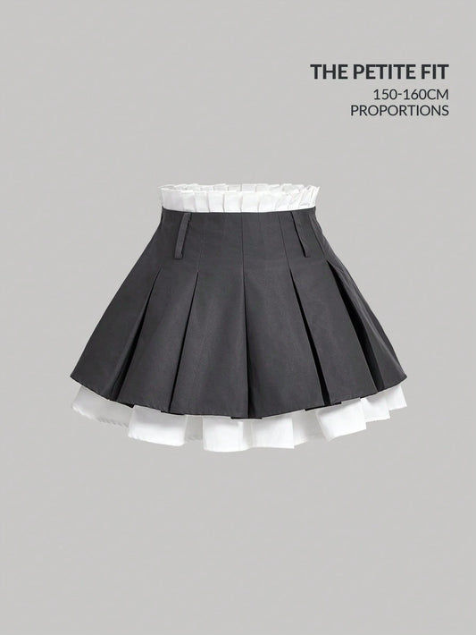 MOD Petite Women's Autumn Cute Dark Green Double Layer Pleated Mini Skirt,Back-To-School School Petite Perfect Low Rise Skirts,Y2k Cute Carnival Costume
