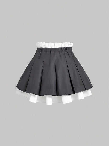 MOD Petite Women's Autumn Cute Dark Green Double Layer Pleated Mini Skirt,Back-To-School School Petite Perfect Low Rise Skirts,Y2k Cute Carnival Costume