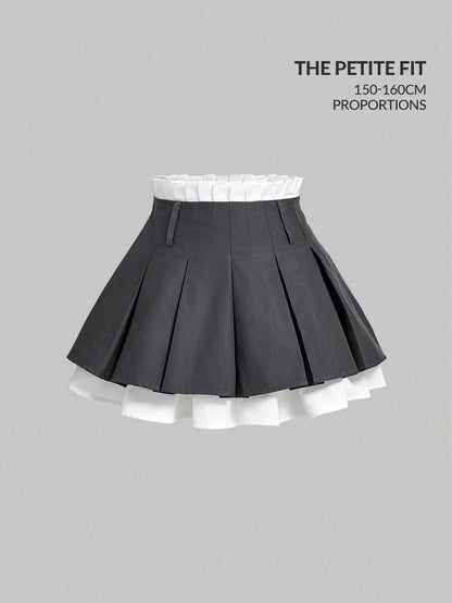 MOD Petite Women's Autumn Cute Dark Green Double Layer Pleated Mini Skirt,Back-To-School School Petite Perfect Low Rise Skirts,Y2k Cute Carnival Costume