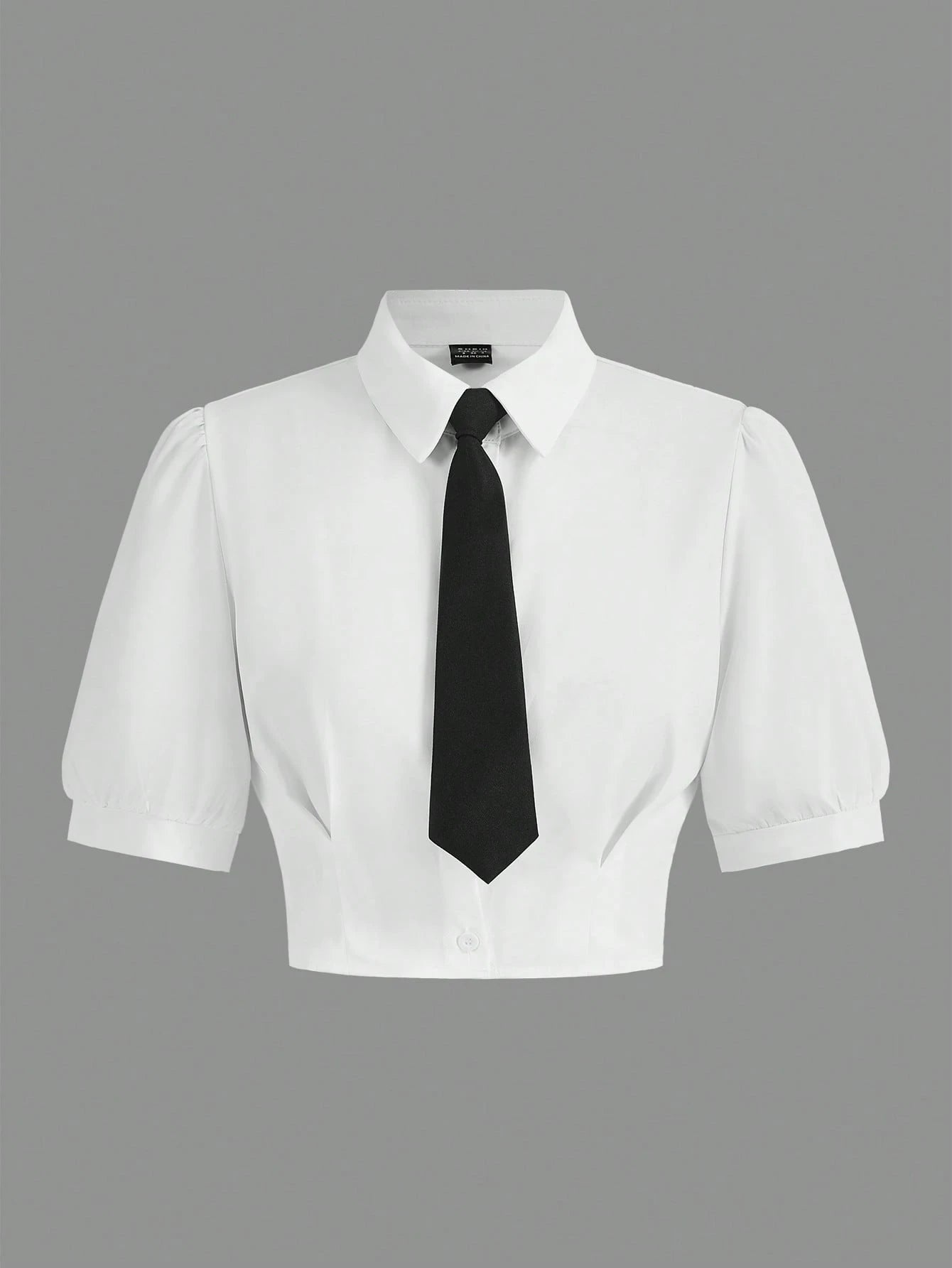 MOD Solid Crop Shirt With Tie,Short Sleeve Tops, Graduation