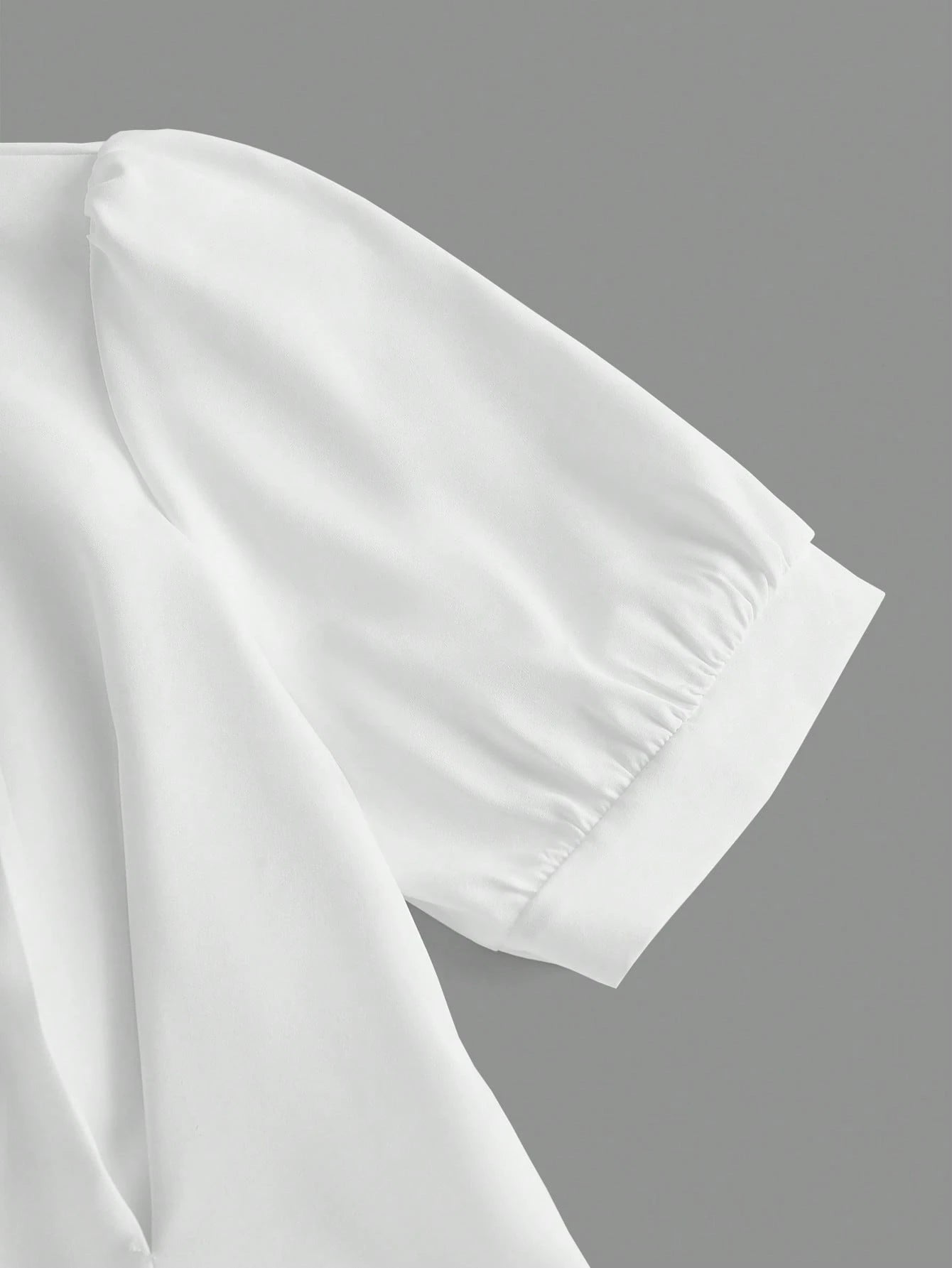 MOD Solid Crop Shirt With Tie,Short Sleeve Tops, Graduation