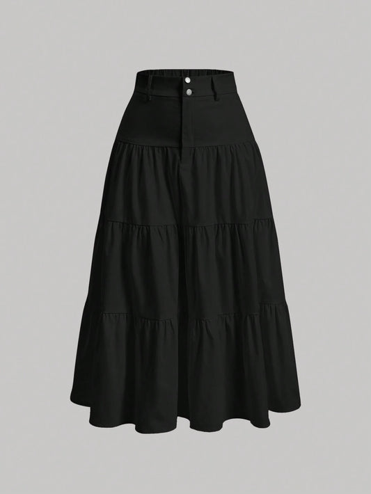 MOD Solid High Waist Ruffle Hem Skirt