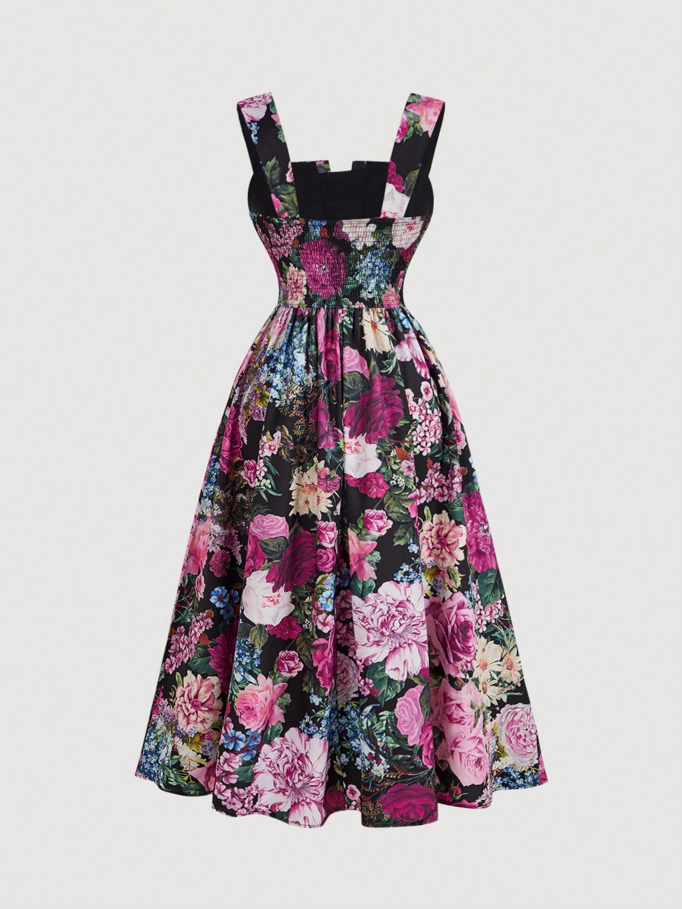 MOD Vintage Palace Style Black Floral Print Elegant Tea Party Garden Party Summer Dress,Women's Retro Boho Sundress For New Year's Eve,Valentine's Day