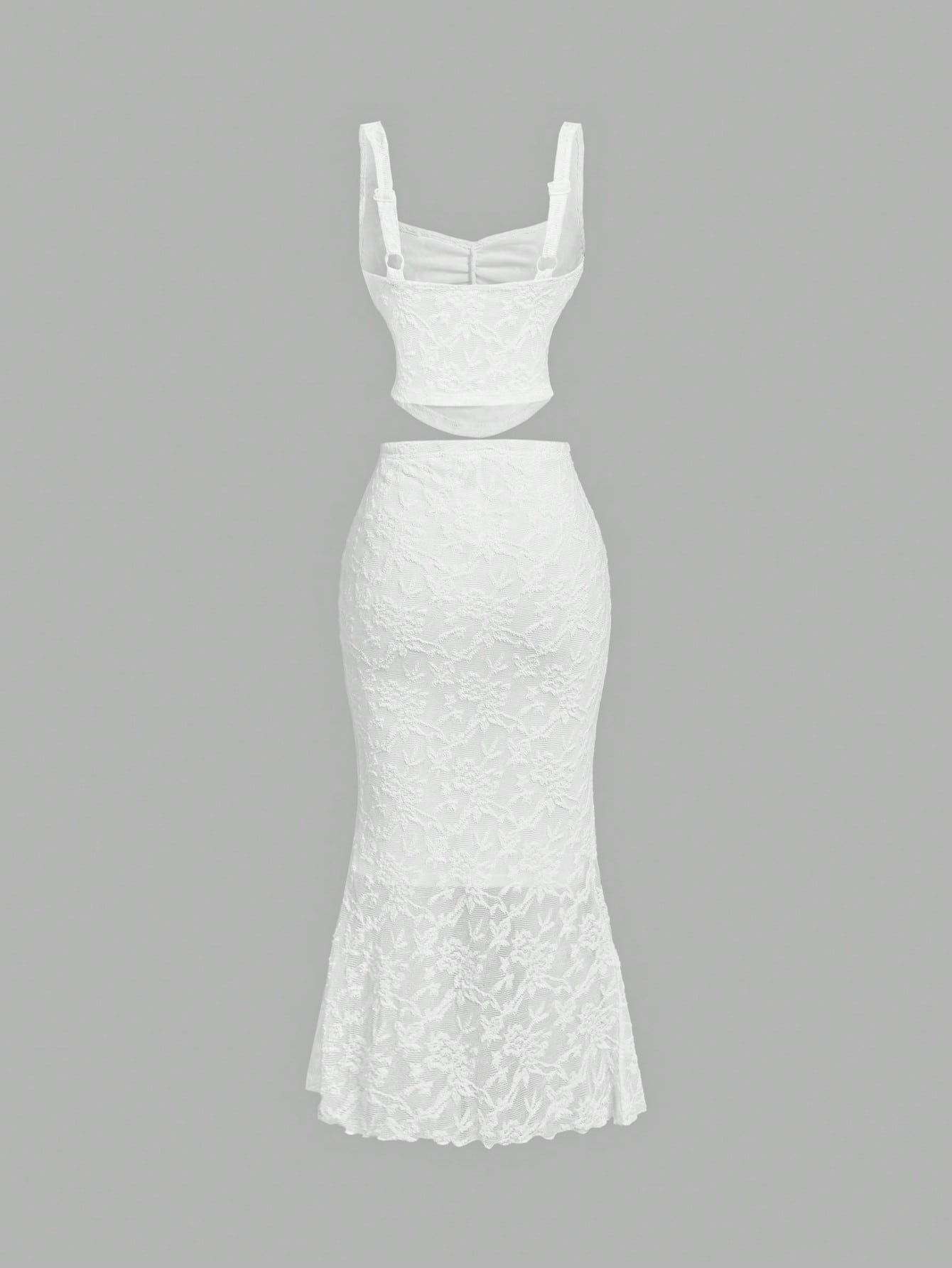 MOD White Lace Vest Fishtail Skirt Two-Piece Set,Elegant Bridal Wedding Summer Women Outfits,Dreamy Formal Prom Bridesmaid Dinner Birthday Ruffle Set
