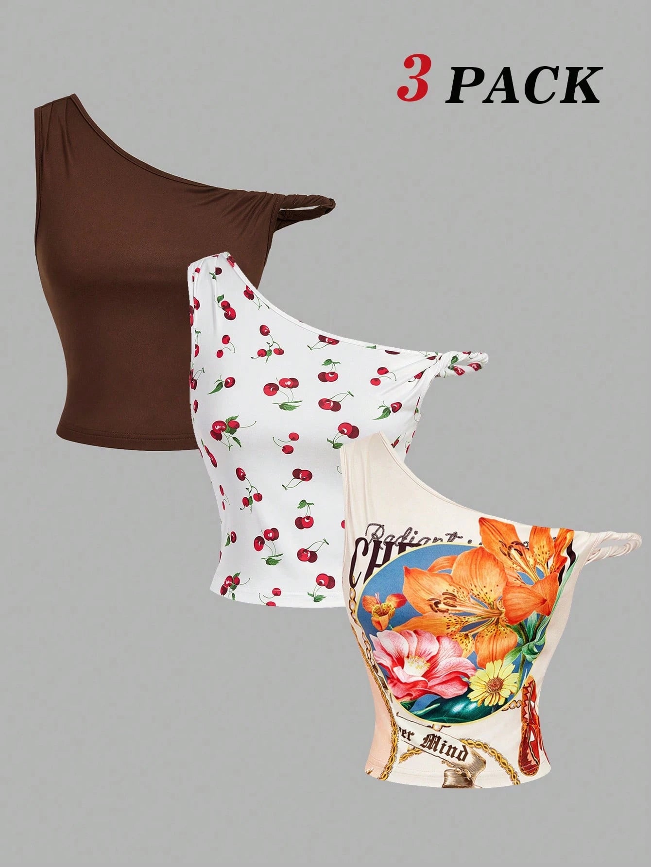 MOD Women's Asymmetric Shoulder Twist Front Vintage Flowy Streetstyle 2000s Floral Crop Top Cream Summer Boho Vacation Chic Graphic Print Tank Top Date