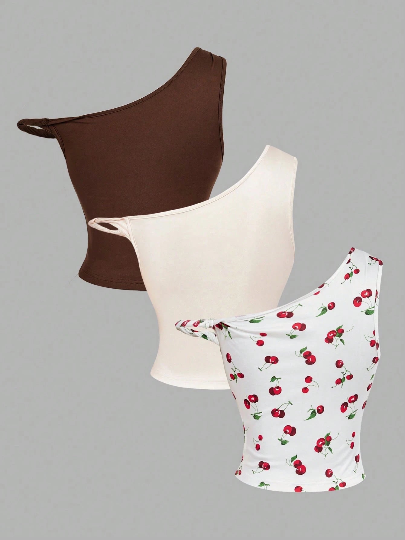 MOD Women's Asymmetric Shoulder Twist Front Vintage Flowy Streetstyle 2000s Floral Crop Top Cream Summer Boho Vacation Chic Graphic Print Tank Top Date
