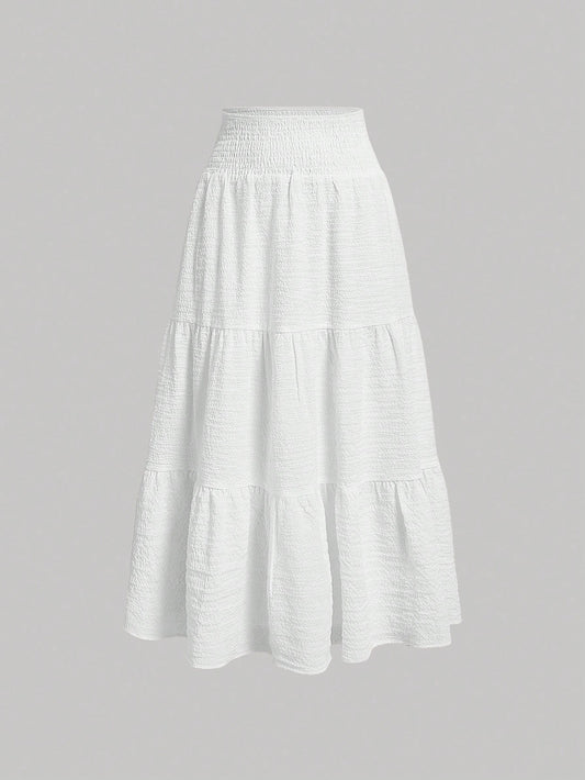 MOD Women's Casual Solid Color Ruffle Hem Drawstring Waist Skirt