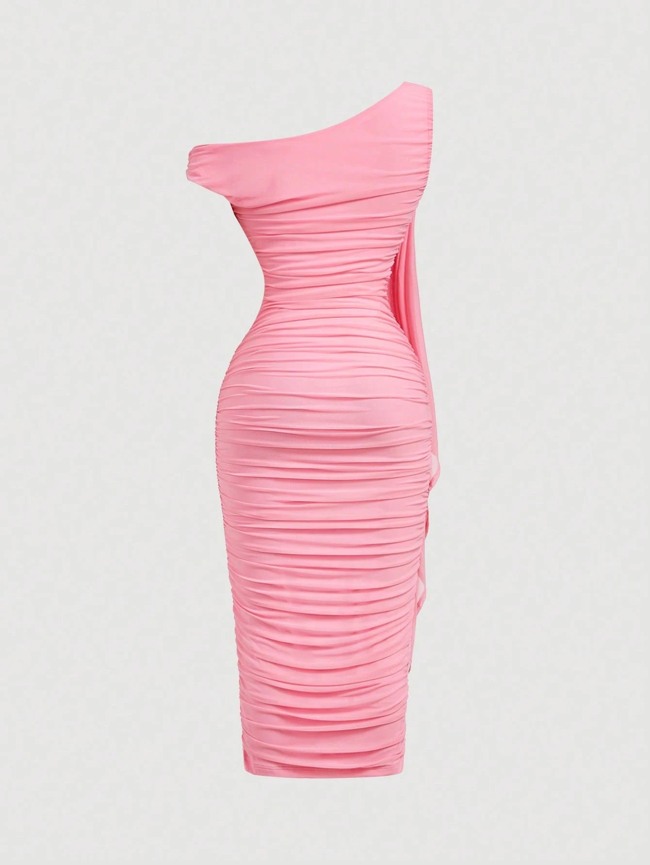 MOD Women's Elegant Floral Print Asymmetrical Neck Ruffle Fitted Vacation Dress, Summer,Pink Dress