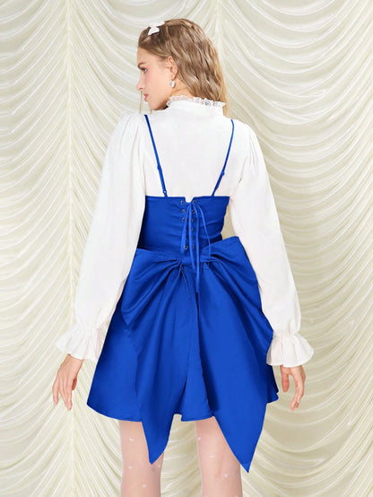 MOD Women's Solid Color Bow Back Bow Decor Elegant Camisole Dress