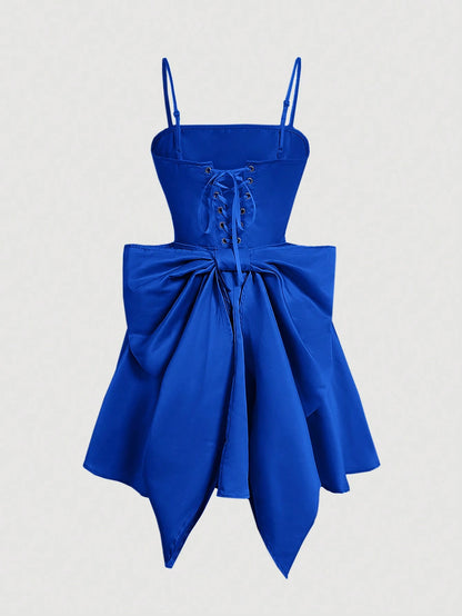 MOD Women's Solid Color Bow Back Bow Decor Elegant Camisole Dress