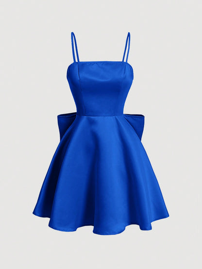 MOD Women's Solid Color Bow Back Bow Decor Elegant Camisole Dress