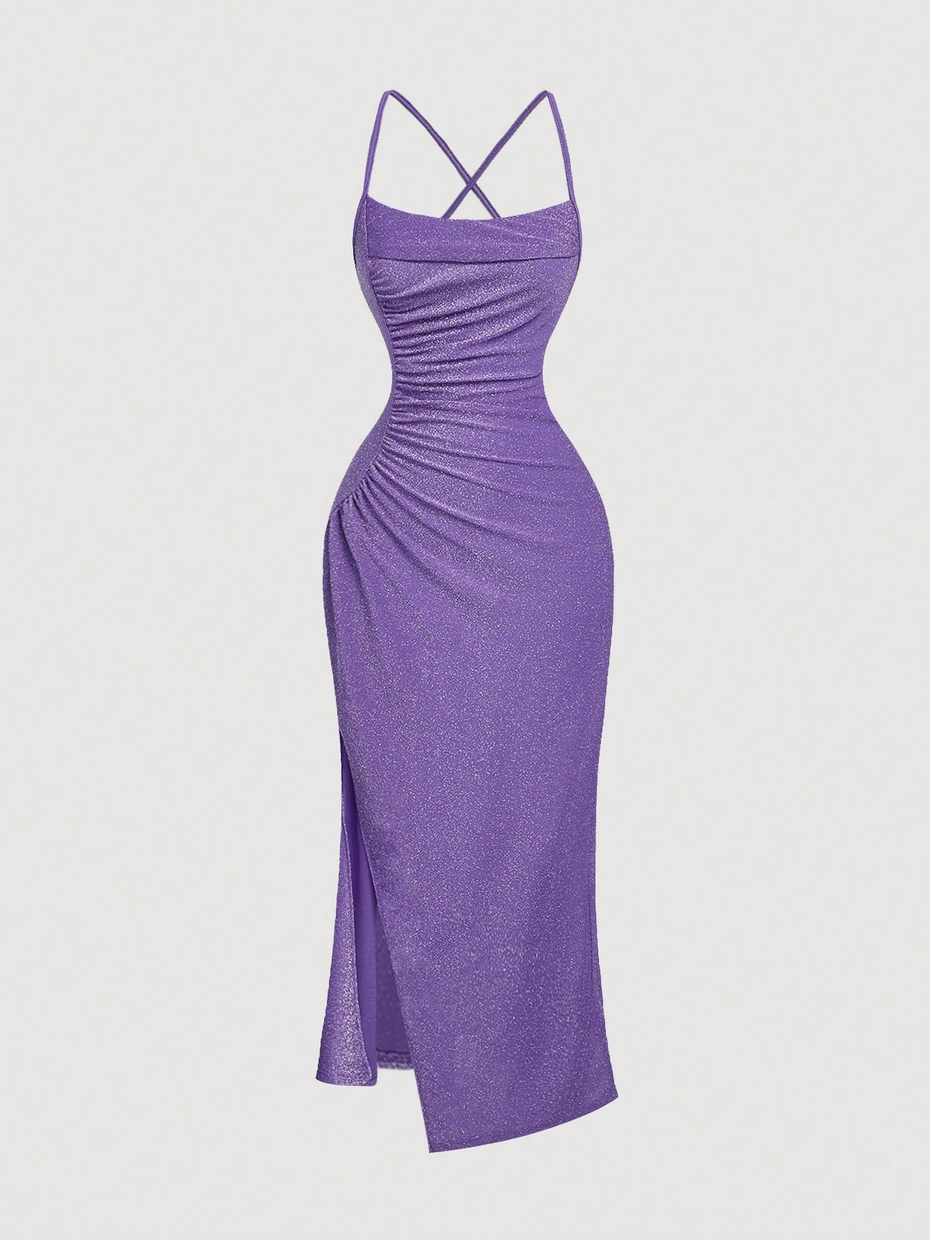 MOD Women's Solid Color Elegant Ruched Hem Side Split Bodycon Purple Dress,Lavender Dress