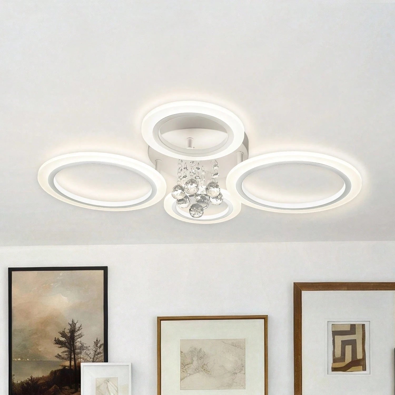 Modern LED Ceiling Light, 4 Rings Kitchen Flush Mount Ceiling Light, 4000K Dimmable Lighting Fixture Ceiling Lamp For Bedroom, Foyer, Laundry Room, Closet (Dimmer Not Included)