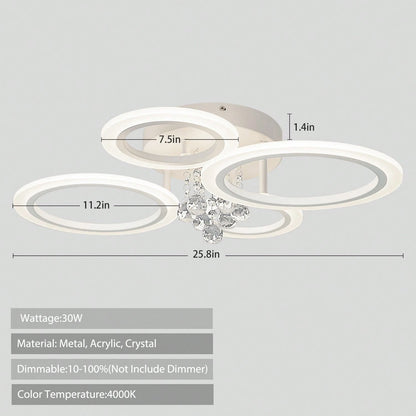 Modern LED Ceiling Light, 4 Rings Kitchen Flush Mount Ceiling Light, 4000K Dimmable Lighting Fixture Ceiling Lamp For Bedroom, Foyer, Laundry Room, Closet (Dimmer Not Included)