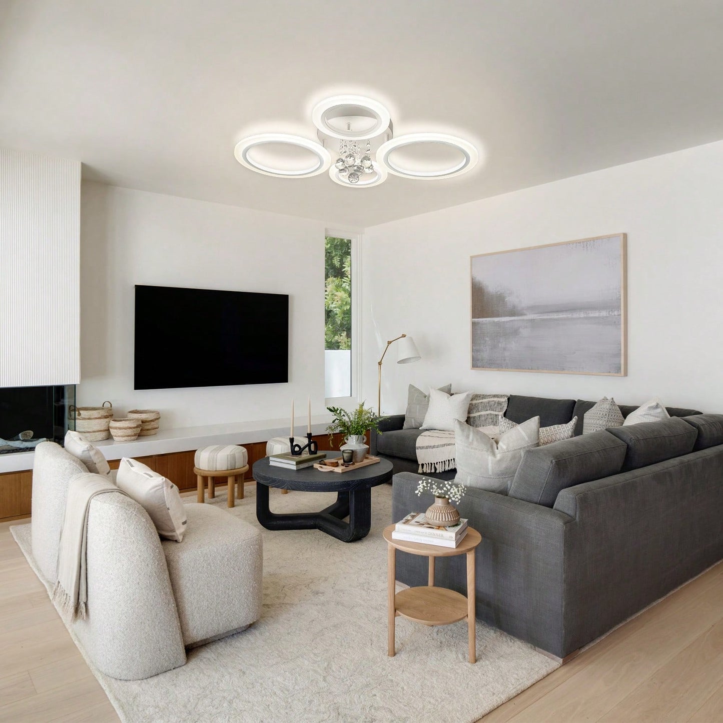 Modern LED Ceiling Light, 4 Rings Kitchen Flush Mount Ceiling Light, 4000K Dimmable Lighting Fixture Ceiling Lamp For Bedroom, Foyer, Laundry Room, Closet (Dimmer Not Included)
