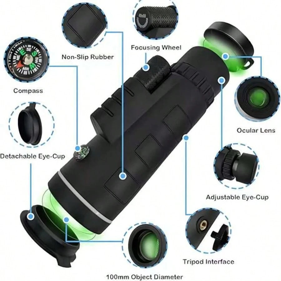 Monocular Telescope With Smartphone Adapter And Telescope Cases, Telescope For Adults High Powered, Monocular For Adults, Compact Low Light Vision For Wildlife, Hunting, Camping,Adventures