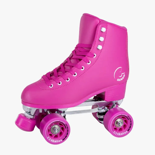 Pink roller skate on a white background