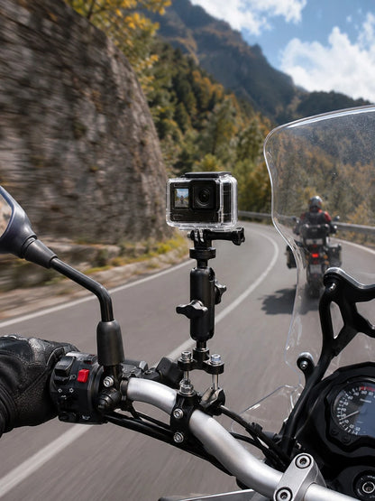 Motorcycle Action Camera Mount, 360° Rotating Handlebar Clamp Bracket With 1/4" Screw Ball Head Arm, Universal Adjustable Action Camera Mount, Suitable For Bicycle, Motorcycle, Scooter, ATV, UTV, Anti