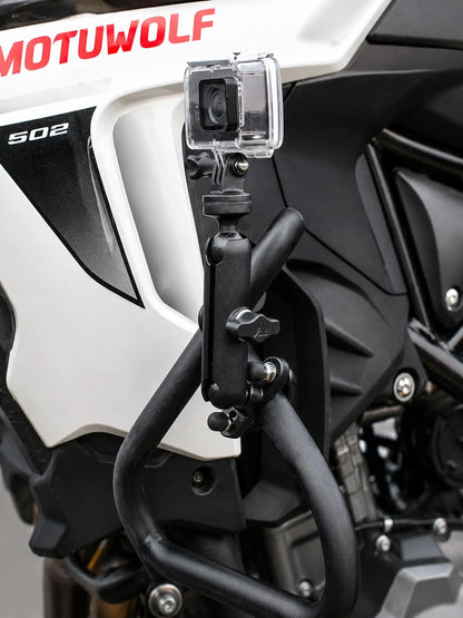 Motorcycle Action Camera Mount, 360° Rotating Handlebar Clamp Bracket With 1/4" Screw Ball Head Arm, Universal Adjustable Action Camera Mount, Suitable For Bicycle, Motorcycle, Scooter, ATV, UTV, Anti
