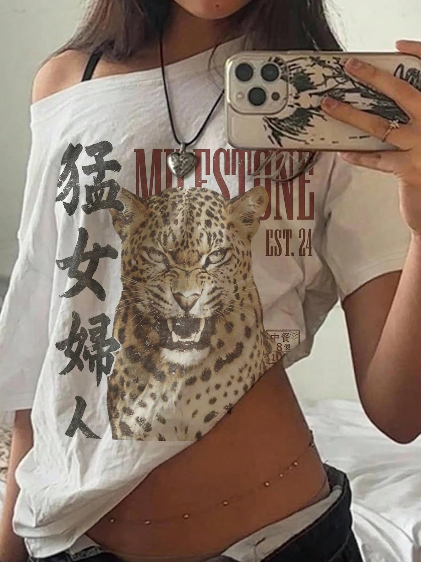 Muchica Casual Minimalist Pink Checkered Striped Print Off-Shoulder Short Sleeve Loose Fit Women's T-Shirt, Autumn Top, Suitable For Daily Commute, Summer