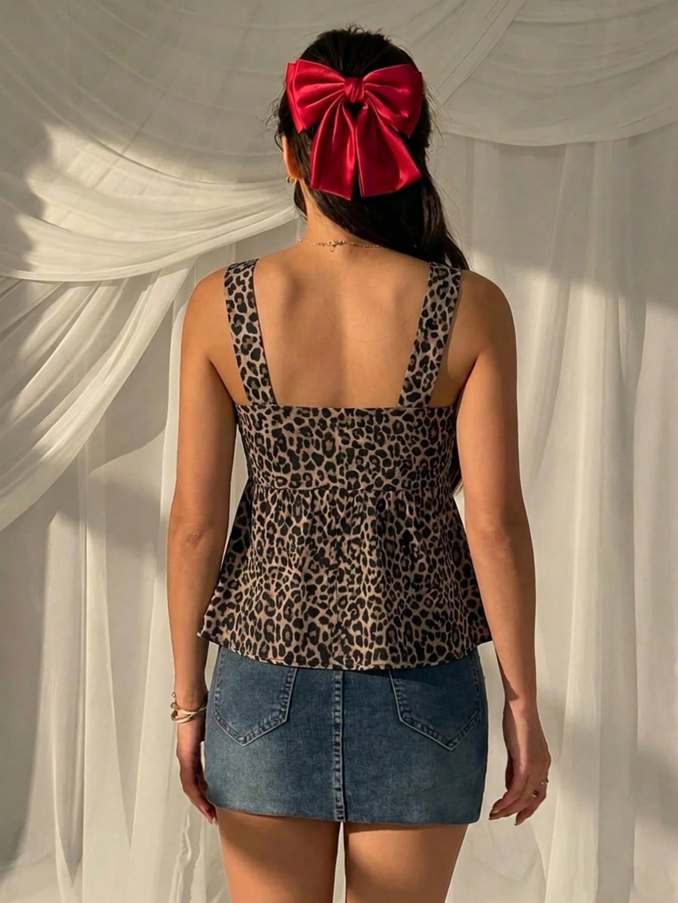 Muchica Women's Casual Drawstring Tank Top, Outing Top, Vacation Top, Cute Summer Top, Leopard Print Plus Size Tank Top