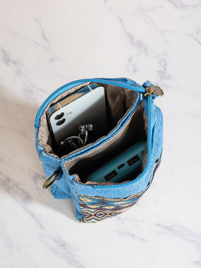Multi-Compartment Jacquard Crossbody Phone Bag- Bohemian Style, With Adjustable Zipper, Suitable For Women's Bohemian Outfits