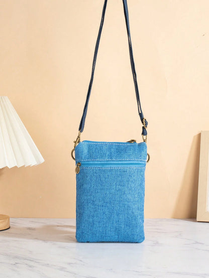Multi-Compartment Jacquard Crossbody Phone Bag- Bohemian Style, With Adjustable Zipper, Suitable For Women's Bohemian Outfits