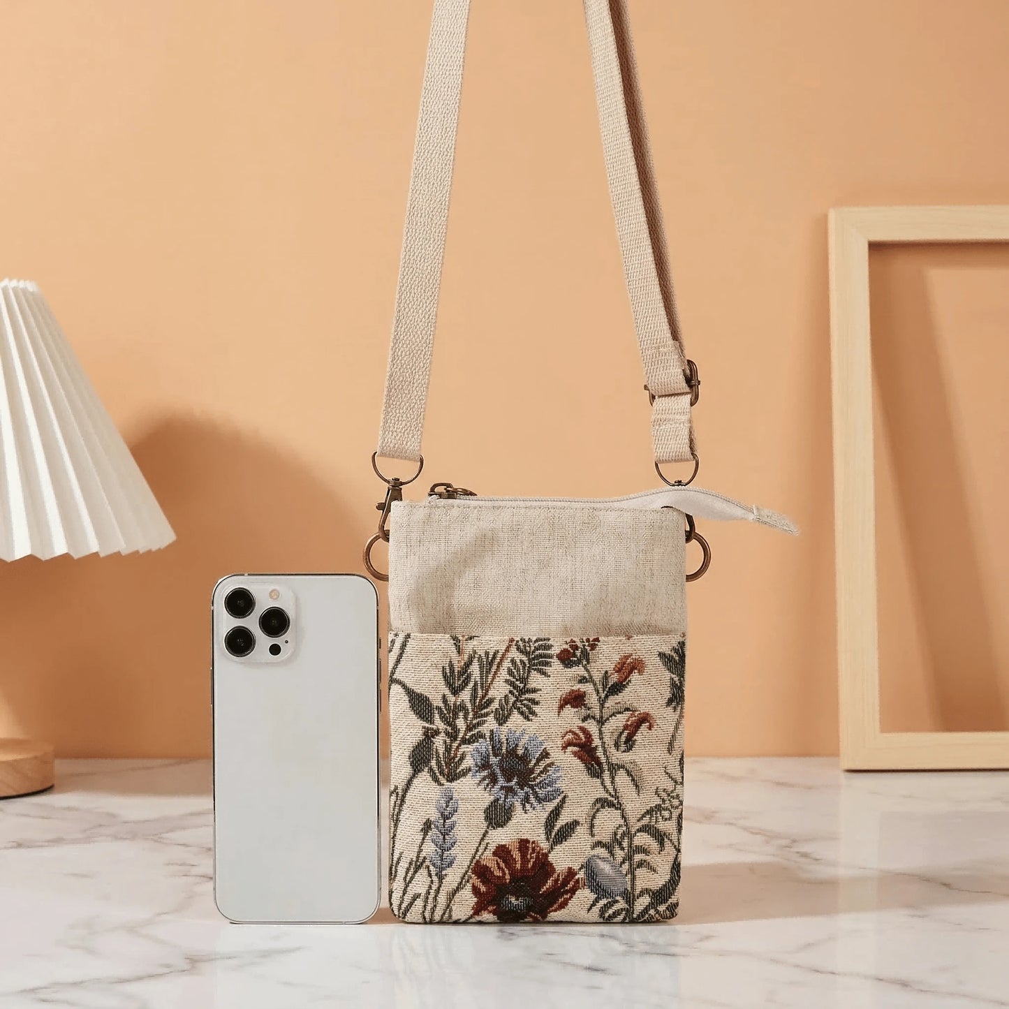 Multi-Compartment Jacquard Crossbody Phone Bag- Bohemian Style, With Adjustable Zipper, Suitable For Women's Bohemian Outfits