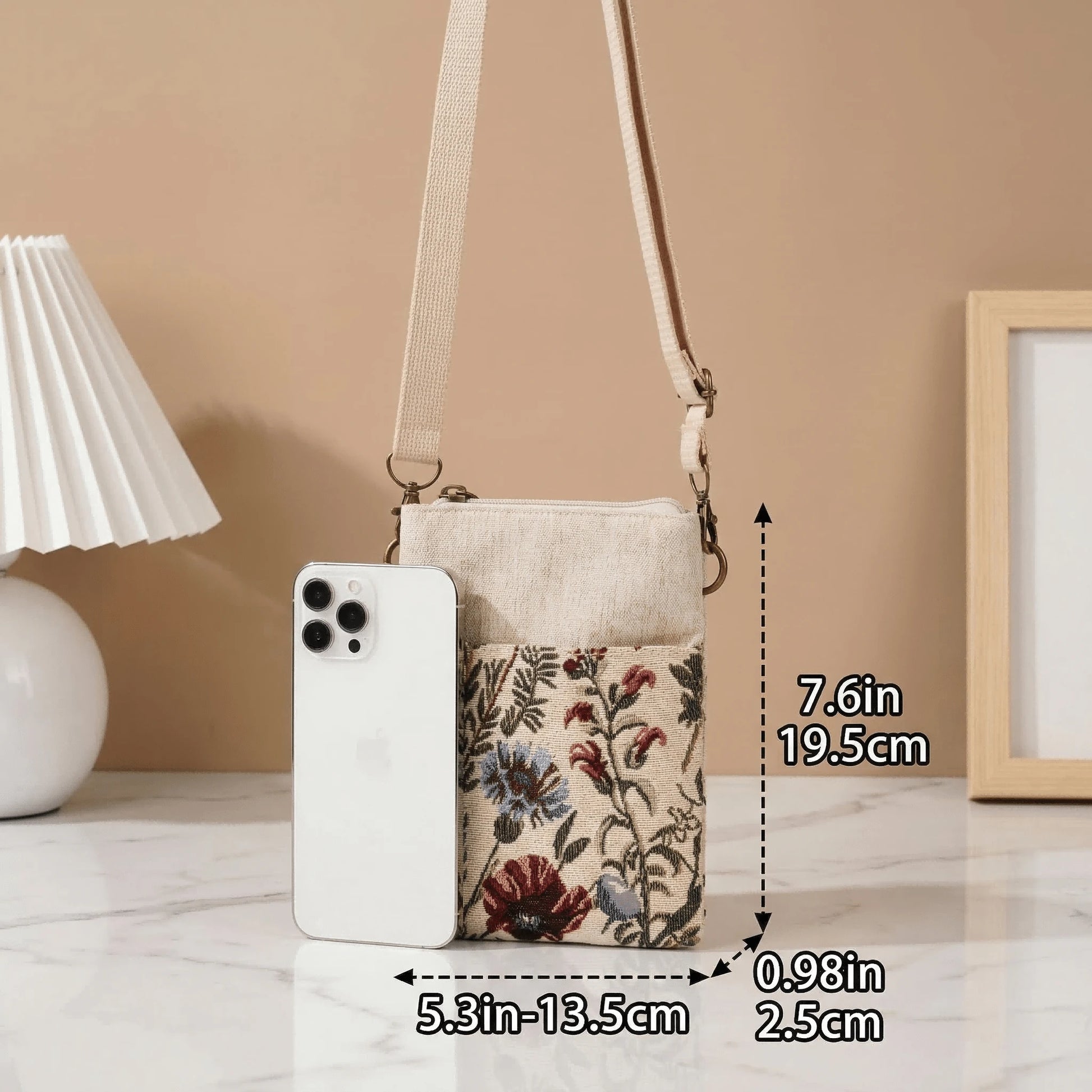 Multi-Compartment Jacquard Crossbody Phone Bag- Bohemian Style, With Adjustable Zipper, Suitable For Women's Bohemian Outfits