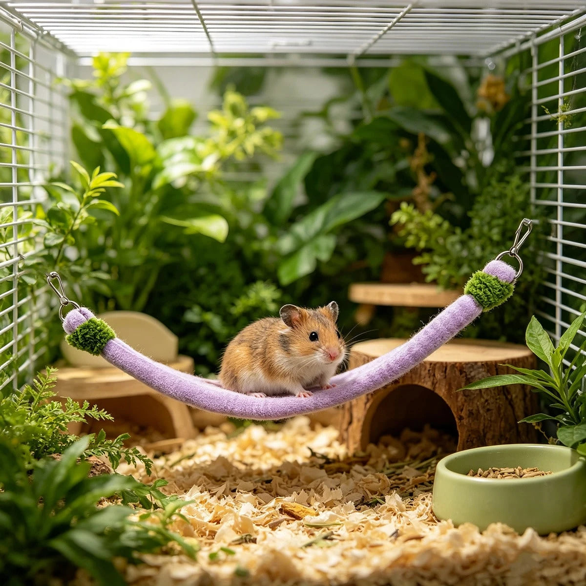 Multi-Functional Pet Cage Hammock & Climbing Ladder, Fun Swing Rope Bridge Toy For Small Animals Like Parrots & Hamsters, Interactive Playground Accessory