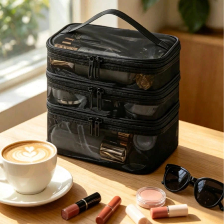 Multi-Layer Makeup Bag, Toiletry Bag, Travel Mesh Cosmetic Organizer Bag, Large Capacity Beauty Box, Cosmetic Organizer Bag With Handle