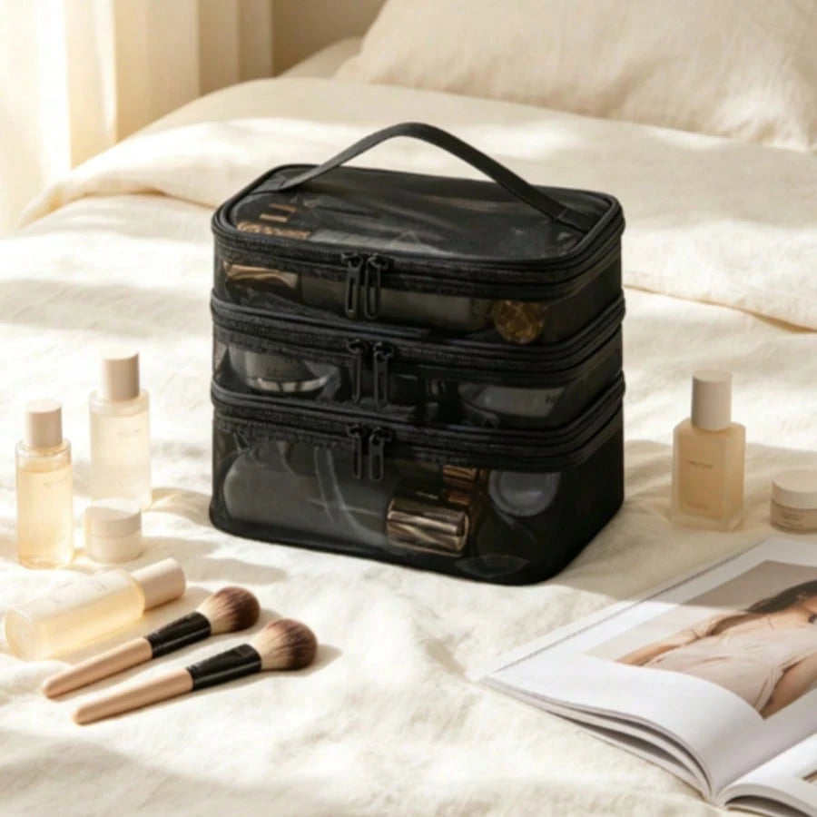 Multi-Layer Makeup Bag, Toiletry Bag, Travel Mesh Cosmetic Organizer Bag, Large Capacity Beauty Box, Cosmetic Organizer Bag With Handle