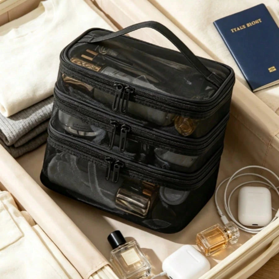 Multi-Layer Makeup Bag, Toiletry Bag, Travel Mesh Cosmetic Organizer Bag, Large Capacity Beauty Box, Cosmetic Organizer Bag With Handle