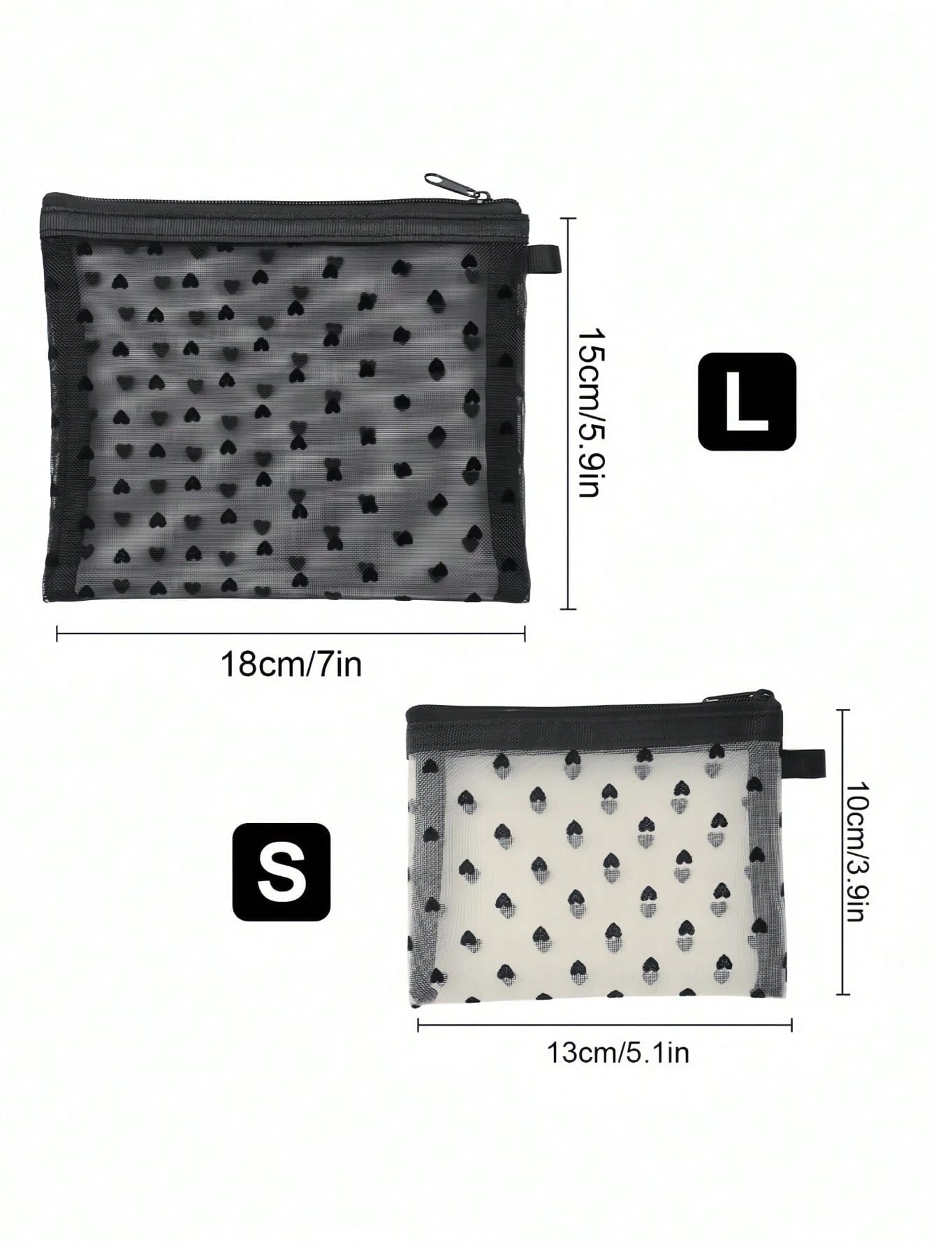 Multifunctional Mini Heart Mesh Design Cosmetic Pouch, Portable Nylon Clear Makeup Bag, Minimalist Zipper Travel Accessory Organizer, Versatile Inner Bag For Coins Jewelry Small Items, Gift For New Se