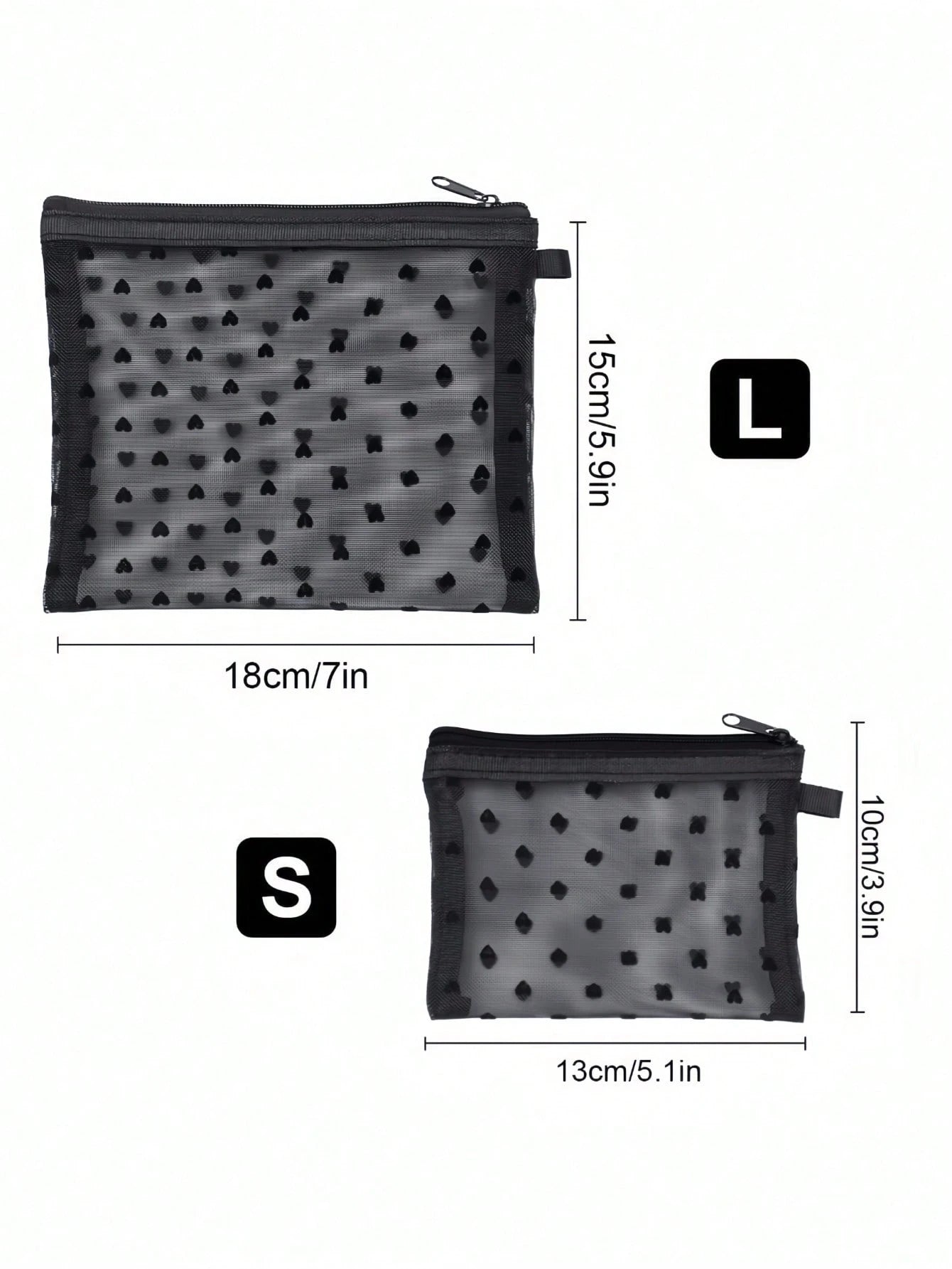 Multifunctional Mini Heart Mesh Design Cosmetic Pouch, Portable Nylon Clear Makeup Bag, Minimalist Zipper Travel Accessory Organizer, Versatile Inner Bag For Coins Jewelry Small Items, Gift For New Se
